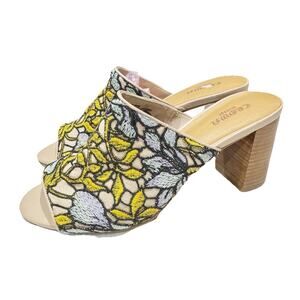 Crown Vintage Clara Floral Lace Peep-Toe Block Heel Mules Sandals Sz 8